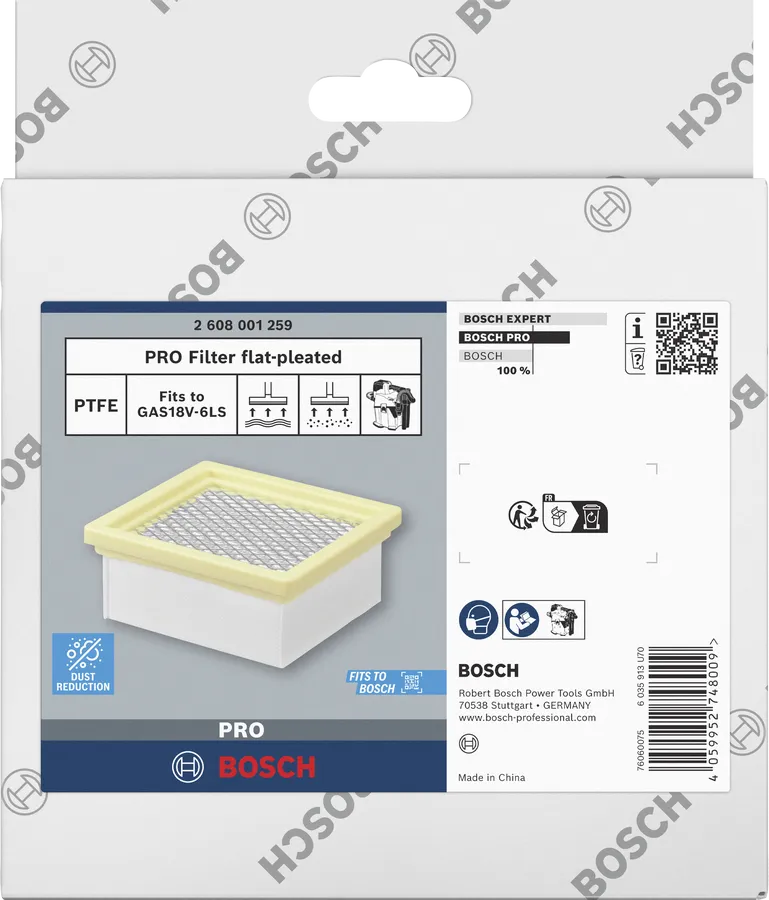 Plochý skládaný filtr Bosch PRO pro vysavač GAS18V-6LS.